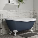 Baxenden Matt Blue Freestanding Roll Top Slipper Bath with Matt White Feet - L1615 x W690mm
