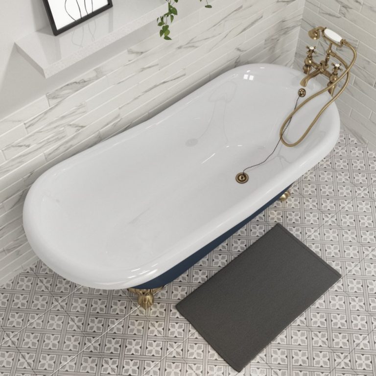 Baxenden Freestanding Single Ended Roll Top Slipper Bath Blue with