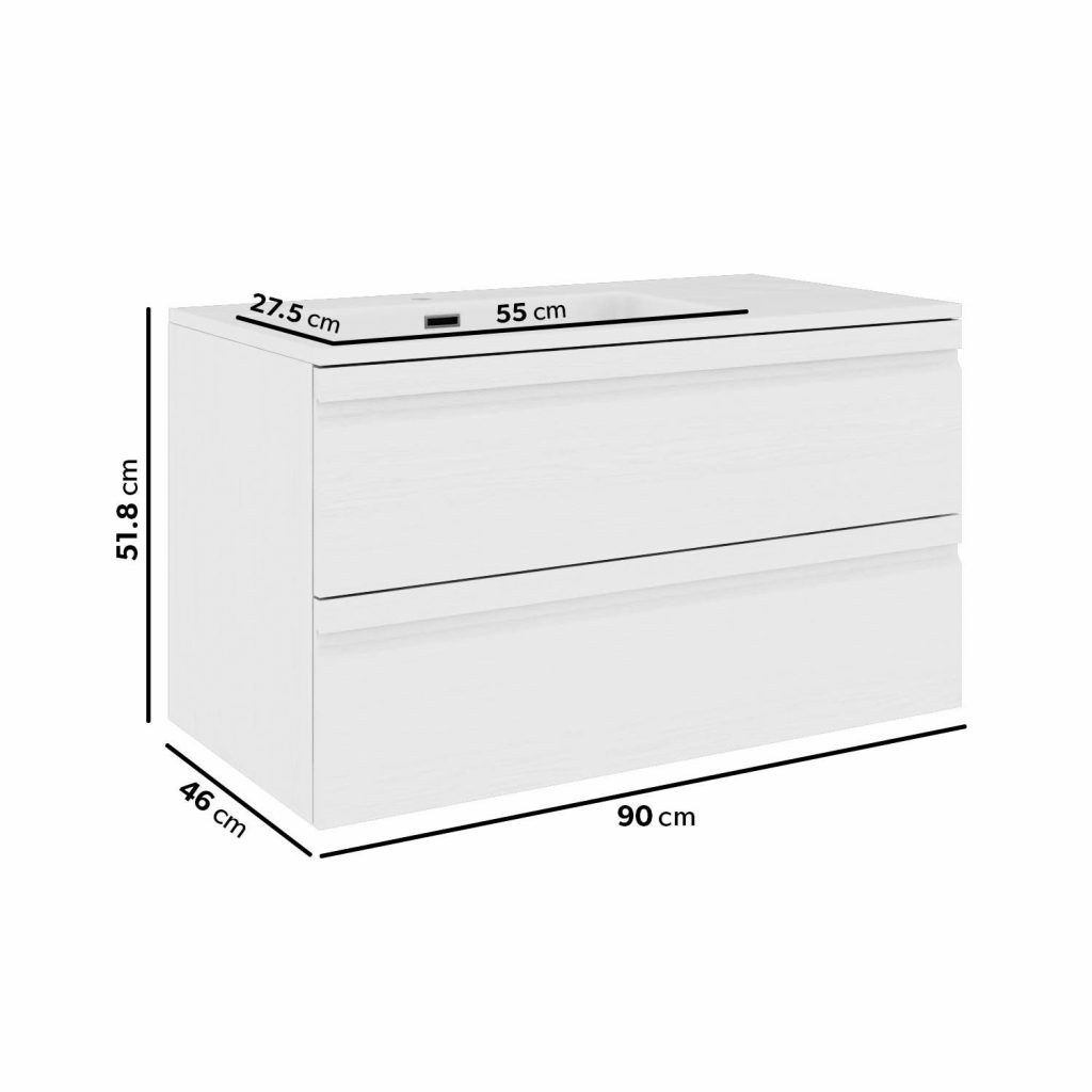 900mm White Wood Effect Wall Hung Vanity Unit with Basin Boston