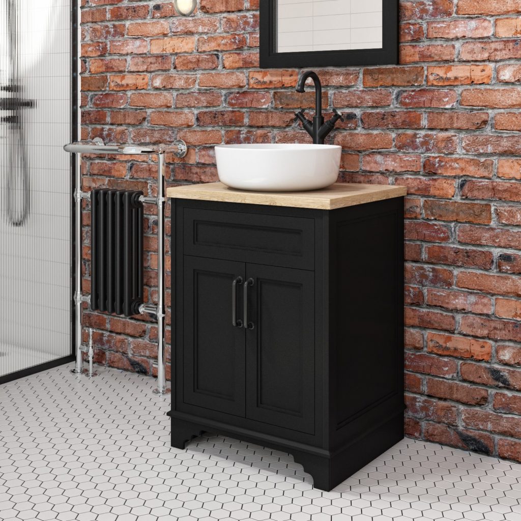 600mm Black Freestanding Countertop Vanity Unit with Basin Camden