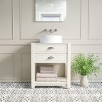 650mm Cream Freestanding Countertop Vanity with White Worktop and Basin - Kentmere