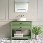850mm Green Freestanding Countertop Vanity with Wood Effect Worktop and Basin - Kentmere