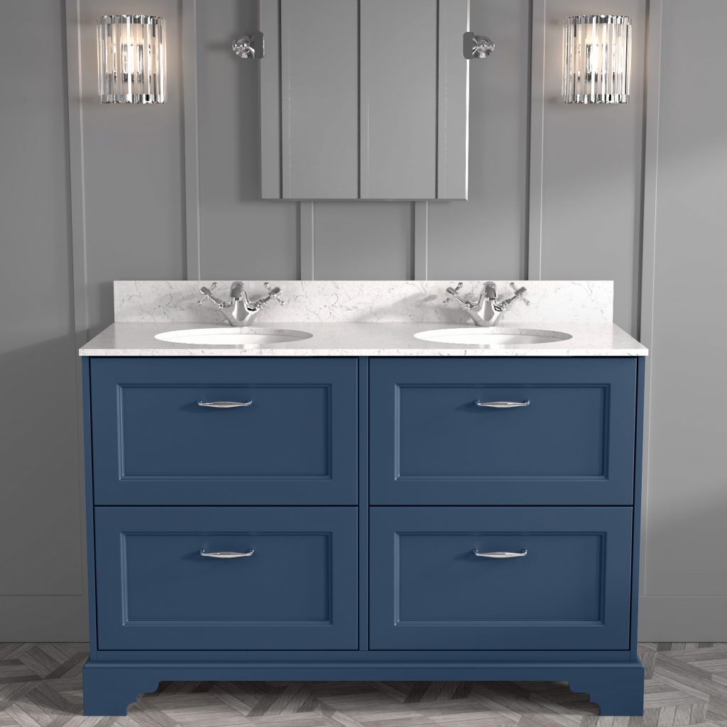 1200mm Blue Freestanding Marble Top Double Vanity Unit Ashbourne