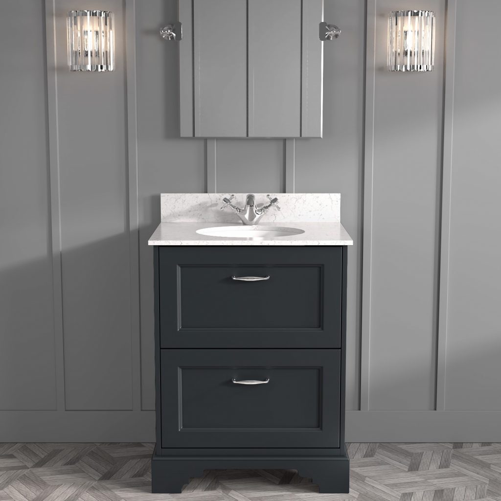 600mm Anthracite Freestanding Marble Top Vanity Unit with Basin