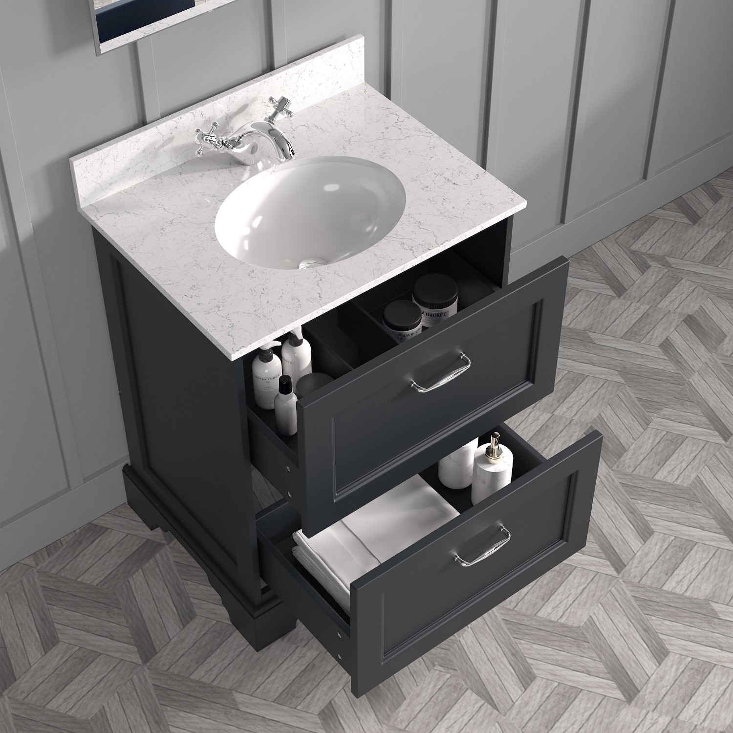 600mm Anthracite Freestanding Marble Top Vanity Unit with Basin ...