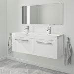 1200mm White Wall Hung Double Vanity Unit with Basin and Chrome Handles - Ashford