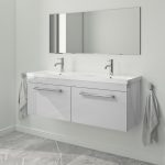 1200mm Grey Wall Hung Double Vanity Unit with Basin and Chrome Handles - Ashford