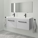 1200mm Grey Wall Hung Double Vanity Unit with Basin and Black Handles - Ashford