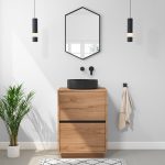 600mm Wood Effect Freestanding Countertop Vanity Unit with Basin - Roxbi