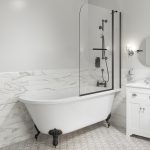 Freestanding Single Ended Shower Bath with Black Feet and Screen 1660 x 740mm - Park Royal