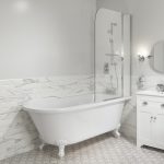Freestanding Single Ended Shower Bath with White Feet and Screen 1660 x 740mm - Park Royal