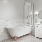 Freestanding Single Ended Shower Bath with Pink Feet and Screen 1660 x 740mm - Park Royal