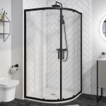 Black 900 x 760 Left Hand Offset Quadrant Shower Enclosure with Shower Tray - Pavo