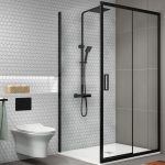 Black 1000 x 800 Rectangular Sliding Shower Enclosure with Shower Tray- Pavo