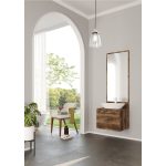 600mm Wood Effect Wall Hung Countertop Vanity Unit with Mirror and Basin - Nerja