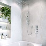 Chrome Triple Outlet Mixer Shower with Square Wall Mounted Shower Head, Handset & Bath Filler - Cube