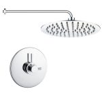 Chrome Single Outlet Thermostatic Mixer Shower with Round Wall Mounted Shower Head - Volta