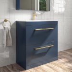 800mm Blue Freestanding Vanity Unit with Basin and Brass Handle - Ashford