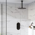 Black Single Outlet Thermostatic Mixer Shower with Round Ceiling Mounted Shower Head - Arissa
