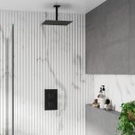 Black Single Outlet Mixer Shower with Square Ceiling Mounted Shower Head & Handset - Zana