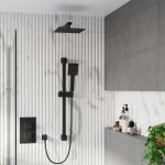 Black Dual Outlet Mixer Shower With Square Wall Mounted Shower Head