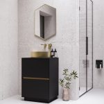 600mm Black Freestanding Countertop Vanity Unit with Basin - Roxbi