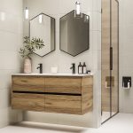 1200mm Wood Effect Wall Hung Double Vanity Unit with Basins - Roxbi