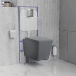 Grey Wall Hung Toilet with Soft Close Seat Frame Cistern and Chrome Flush - Augusta