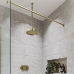 Brushed Brass Single Outlet Thermostatic Mixer Shower with Round Ceiling Mounted Shower Head - Camden