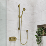 Brushed Brass Single Outlet Thermostatic Mixer Shower with Round Handset - Camden