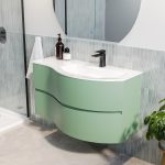 1000mm Green Wall Hung Right Hand Curved Vanity Unit with Basin - Tulum