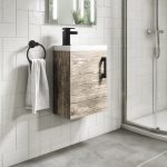 400mm Wood Effect Cloakroom Wall Hung Vanity Unit with Basin and Black Handle - Ashford