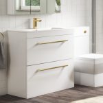 800mm White Freestanding Vanity Unit with Basin and Brass Handles - Ashford