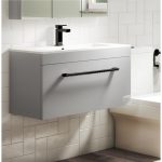 800mm Grey Wall Hung Vanity Unit with Basin and Black Handles - Ashford