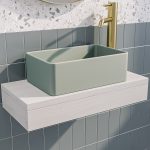 560mm Matt White Wall Hung Floating Basin Shelf and Green Basin - Evora